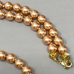 Champagne Necklace Simulated Pearl Beads Hand Knotted Cord Lobster Holiday 17″