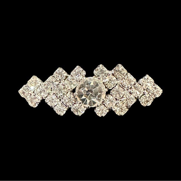 Vintage Rhinestone Geometric Brooch Pin Silver Tone 1.5 x 0.5 Inches