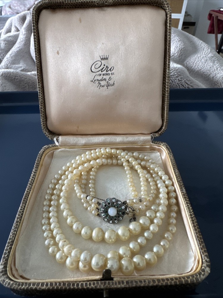 Vintage Pearl Necklace Three Strand Pearls Ciro Of Bond St London & New York