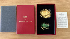 Vintage Kenneth Jay Lane Critter Series Frog Brooch & Lilypad Trinket Box New