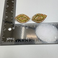 Large Vintage AB Rhinestone Flower Brooch Earrings Set 3″ Pink Green MCM Chic