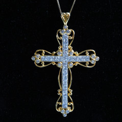 Ross Simons Necklace 18K Gold over Sterling Silver Cross Pendant 925 CZ Jewelry