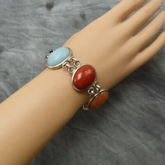 Whitney Kelly Sterling Silver Bracelet Tiger Eye Jasper Gemstones 8.5 in 703f