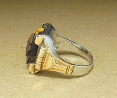 Vintage 10K GF Sterling Silver Carved Tiger’s Eye Soldier Cameo Signet Ring 9.5