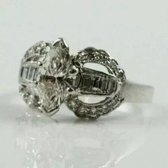 Art Deco Style Marquise Cut Lab Created Diamond 14K White Gold FN Wedding Ring