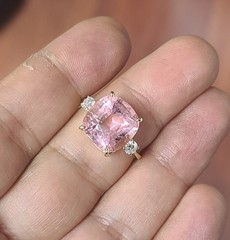 Vintage 14k Yellow Gold Engagement Ring 9.07ct. Natural Pink Tourmaline Cushion