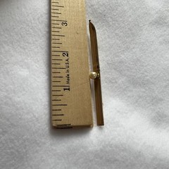 Vintage Gold Tone Ski Pin With Faux Pearl Accent & Secure Clasp