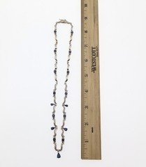 14K White Gold Natural Sapphire & Diamond Necklace 17.5″
