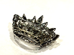 B. DAVID AB RHINESTONES FAUX PEARL BLUE IRIDESCENT CROWN TIARA BROOCH PIN EUC