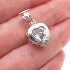 925 Sterling Silver Vintage Real Blue Topaz Heart Charm Pendant