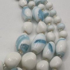 Vintage Multi 4 Strand Necklace Blue White Art Glass Beaded 17″ Choker Bib Japan