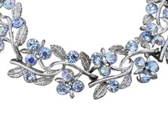 Vintage Lisner Blue AB Rhinestone Bracelet Leaves Link 7 Inches Signed Rhodium