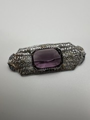 Antique Rough Shape Purple Stone Ornate Brooch 5cm JB23