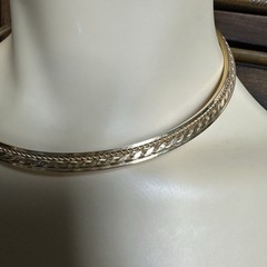 Vintage Open Collar Choker Necklace 15 Inch Etched Braided Design Gold Plated