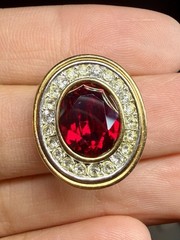 Vintage Auth Lanvin Germany Gold Tone ClipOn Earrings Oval Red Simulated Crystal