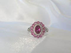 Vintage Sterling Silver Natural Irradiated Pink Tourmaline Halo Ring Size 7