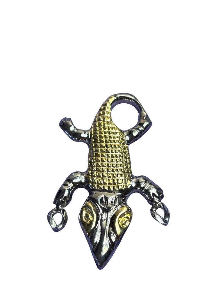 Vintage Alligator Crocodile Pendant Goldtone Silvertone 2.75 inches