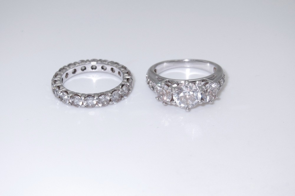 Epiphany Sterling & CZ Ring Set w/Eternity Band & 3 Stone Ring – Sz 6