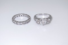 Epiphany Sterling & CZ Ring Set w/Eternity Band & 3 Stone Ring – Sz 6