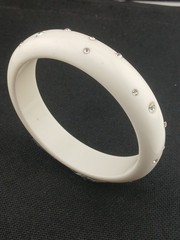 1940s- 50s Milky White Flush Set Clear stones Celluloid Bangle Bracelet size 8