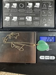 14K Gold Bail Green Heart Stone Pendant 1/20 14K GF 18” Necklace Vintage