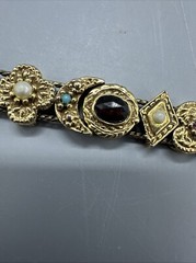 Vintage Signed Goldette NY Multiple Gemstones Safety Chain Slide Charm Bracelet