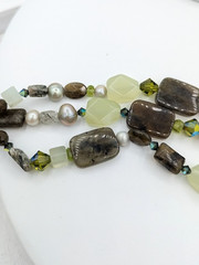 SAKI SILVER Bracelet Labradorite Chalcedony Beaded Multi Strand Gemstone