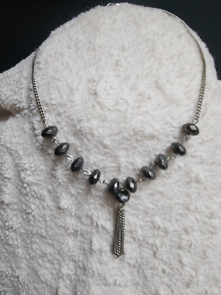 16in Silver Beaded Choker Vintage Necklace No Brand No Extender