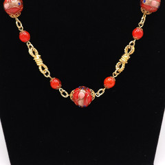 Rare Venetian Wedding Cake Bead Necklace Red Murano Glass Vintage 33in