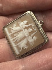 Vtg 800 Silver 3 Graces Cameo Unique Square Pendant Fine Jewelry Carved Stone