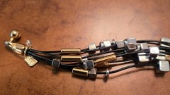 Vintage Signed RLM Soho Studio Multi Black Leather Strand Silver/Gold Bracelet
