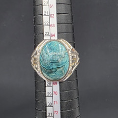 Vintage Clark & Coombs Chrysocolla Sterling Ring Size 11.75 Southwestern Theme