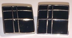 Black & Silver Enamel Retro Geometric Clip-On Earrings Square Vintage
