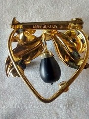 Vintage Rhinestone Faux Enamel Floral Heart 1 1/2″ Brooch Stamped Made Austria
