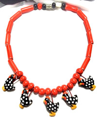 Vintage Flying Colors Red and Black Chicken Rooster Necklace