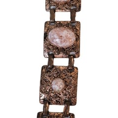 Copper Glitter Confetti Cream Lucite Acrylic Metal Link Panel Bracelet Vintage