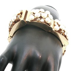 Vintage Gold‑Tone Pearl & Rhinestone Bracelet – Hinged Link Design, Cluster Pear