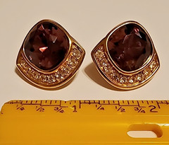 Vintage Yves Saint Laurent (YSL) Chunky Purple & Crystal Rhinestone Earrings