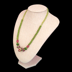 VTG Pink & Green Art Glass Colorful Beaded Statement Necklace 20.5″