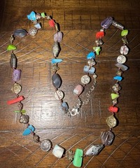 VTG Silver,Gold, Multi Colored Stone Necklace And Earrings Set 32’