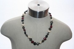 Matinee Length Necklace Polished Multicolored Semi-Precious Stone Copper Spacers