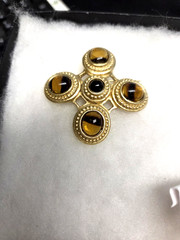 Vtg Danecraft nos gold tone glass cabochon Maltese Cross pin