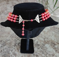 Vintage Japan 3 Strand Pink Apricot-Orange Bead Statement Choker Necklace 1950s