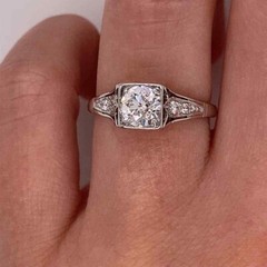 Vintage Art Deco Round Cut Lab Created Diamond Wedding 14K WhiteGold Filled Ring