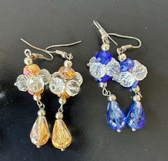 4 PAIR OF LONG CRYSTAL, DANGLING VINTAGE PIERCED EARRINGS, 2 5/8″