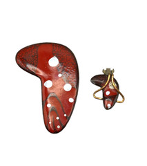 MATISSE 1950’s Vintage Red White Enamel Copper Earring & Brooch Parts Lot Of 2
