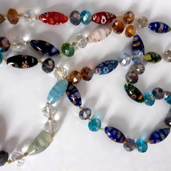 VTG Millefiori Style Art Glass Beads & Crystals Hand Knotted 25″ Stand Overhead