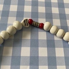 Vtg Flying Colors Red Cherries White Bead Necklace Rockabilly Pin-Up WhimsiGoth