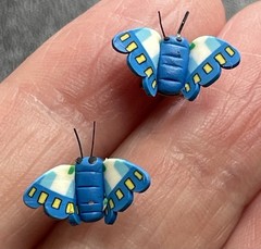 Vintage Blue Polymer Clay Butterfly Stud Earrings