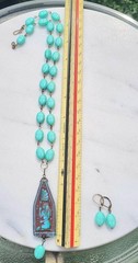 ANTIQUE NEIGER EGYPTIAN REVIVAL PENDANT SCARAB URANIUM GLASS NECKLACE SET OOAK